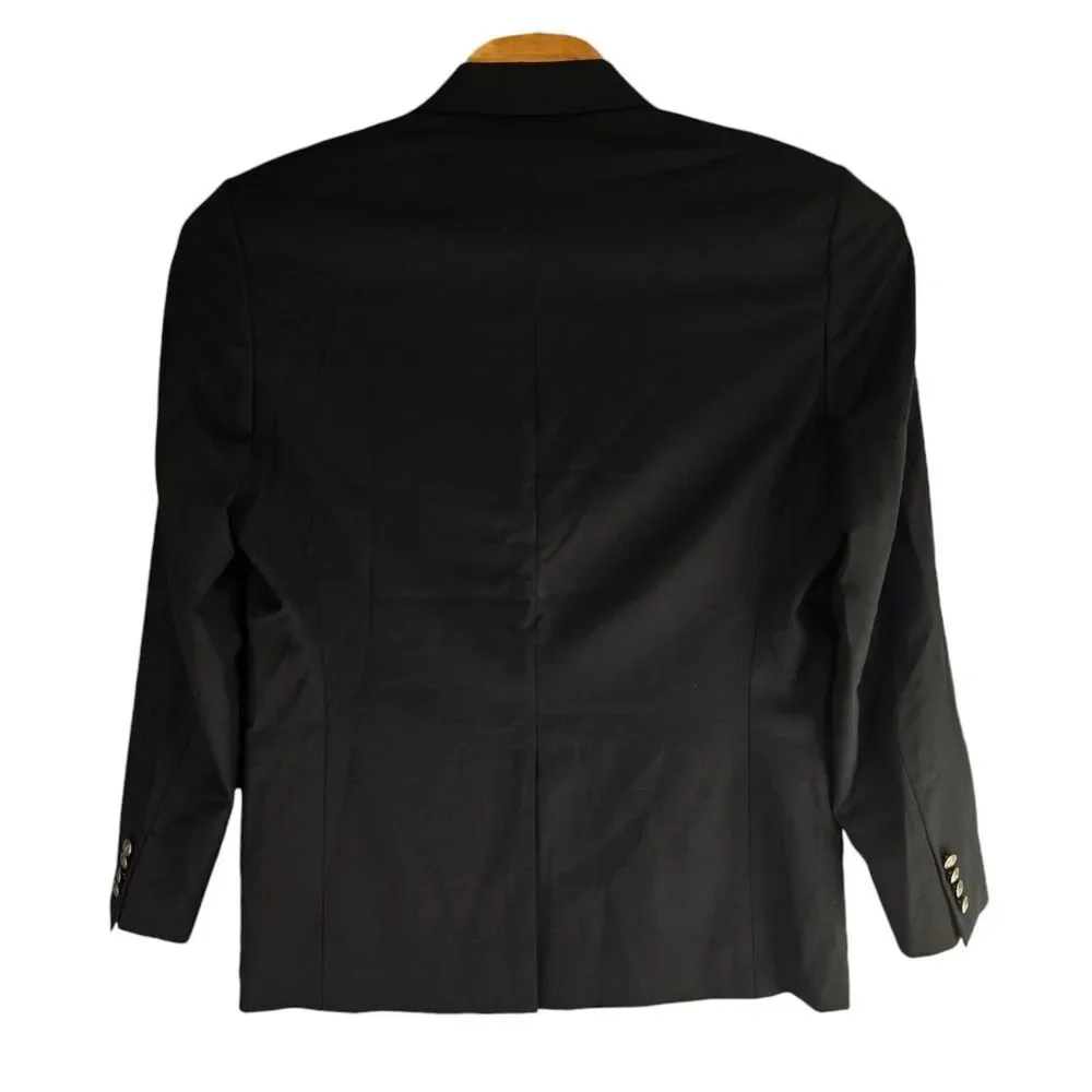 Lauren Ralph Lauren Mens 43L Solid Black Wool Metal‎ Button Blazer Sport Coat